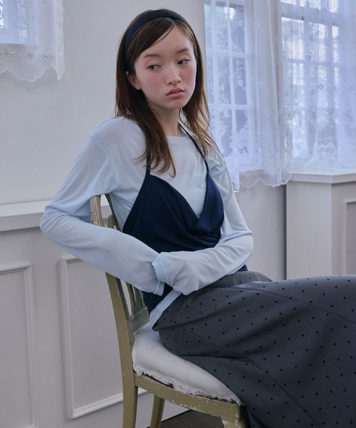 Unblend(アンブレンド)の「【Unblend】ホルターネック ドレープキャミソール&シアー ベーシックロンT<セットアイテム>(Tシャツ/カットソー・レディース・ブラック/ライトブルー/オフホワイト/杢グレー・FREE)」の12枚目の写真