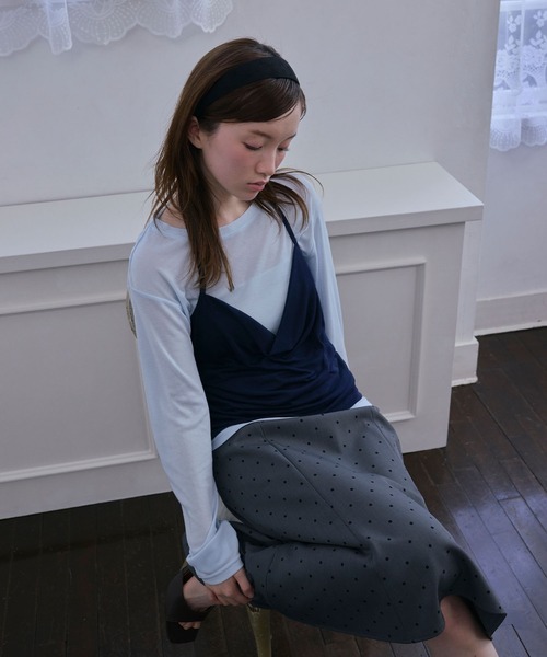 Unblend(アンブレンド)の「【Unblend】ホルターネック ドレープキャミソール&シアー ベーシックロンT<セットアイテム>(Tシャツ/カットソー・レディース・ブラック/ライトブルー/オフホワイト/杢グレー・FREE)」の13枚目の写真