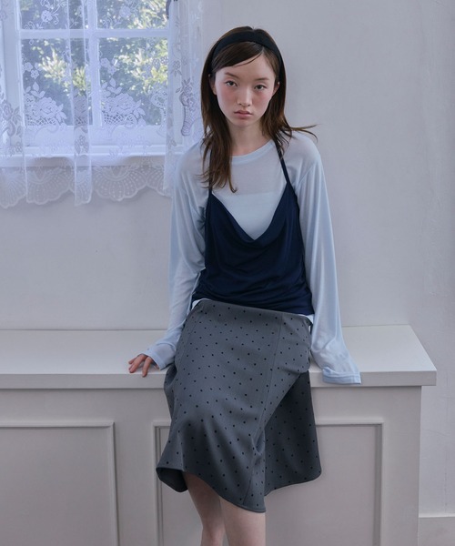 Unblend(アンブレンド)の「【Unblend】ホルターネック ドレープキャミソール&シアー ベーシックロンT<セットアイテム>(Tシャツ/カットソー・レディース・ブラック/ライトブルー/オフホワイト/杢グレー・FREE)」の14枚目の写真