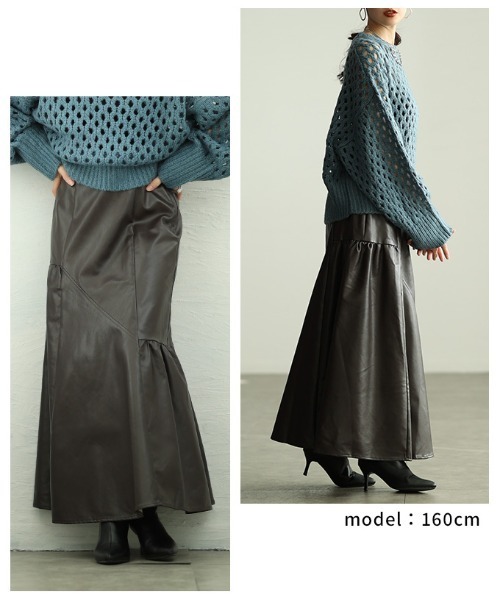 Sawa a la mode(サワアラモード)の「アシンメトリーフェイクレザーフレアスカート(スカート・レディース・ブラウン/ブラック・FREE)」の12枚目の写真