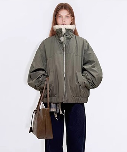 フェイクファーカラー 襟ベルト ワークウェアダウンジャケット