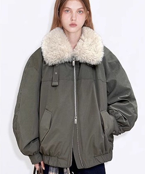 フェイクファーカラー 襟ベルト ワークウェアダウンジャケット