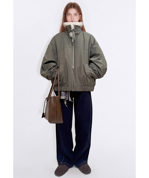 フェイクファーカラー 襟ベルト ワークウェアダウンジャケット