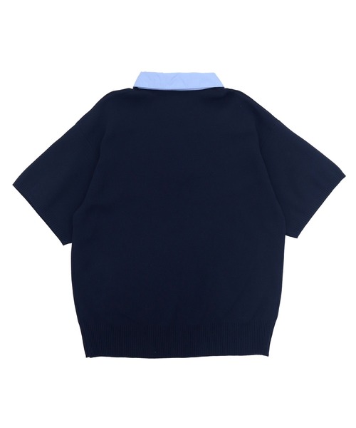 HEILIS(ヘイリス)の「シャツ襟ドッキングニットトップス / ボーダー 無地 ボーダー ポロシャツ ブラウス ニット トップス 5分丈 半袖 オーバーサイズ レイヤード風 韓国 春服 秋服 夏服 オフィスカジュアル グレー ネイビー ブラック ノームコア カジュアル フレンチシック(ニット/セーター・レディース・グレー系/ネイビー系/ブラック/ネイビー・FREE)」の13枚目の写真