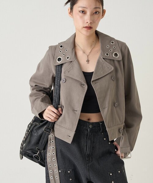 WHO'S WHO gallery（フーズフーギャラリー）の「SHORT EYELET PEA JACKET（ピーコート・レディース・ブラック/ライトグレー/ネイビー・FREE）」の2枚目の写真