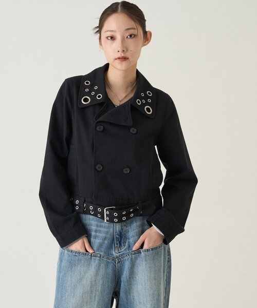 WHO'S WHO gallery（フーズフーギャラリー）の「SHORT EYELET PEA JACKET（ピーコート・レディース・ブラック/ライトグレー/ネイビー・FREE）」の5枚目の写真