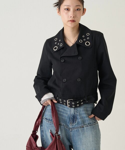 WHO'S WHO gallery（フーズフーギャラリー）の「SHORT EYELET PEA JACKET（ピーコート・レディース・ブラック/ライトグレー/ネイビー・FREE）」の6枚目の写真