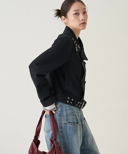 WHO'S WHO gallery（フーズフーギャラリー）の「SHORT EYELET PEA JACKET（ピーコート・レディース・ブラック/ライトグレー/ネイビー・FREE）」の7枚目の写真