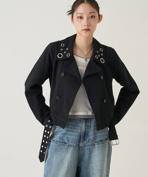 WHO'S WHO gallery（フーズフーギャラリー）の「SHORT EYELET PEA JACKET（ピーコート・レディース・ブラック/ライトグレー/ネイビー・FREE）」の8枚目の写真