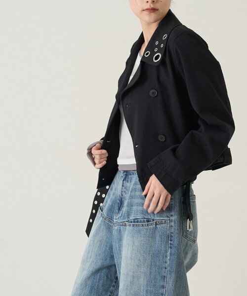 WHO'S WHO gallery（フーズフーギャラリー）の「SHORT EYELET PEA JACKET（ピーコート・レディース・ブラック/ライトグレー/ネイビー・FREE）」の10枚目の写真