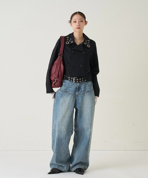 WHO'S WHO gallery（フーズフーギャラリー）の「SHORT EYELET PEA JACKET（ピーコート・レディース・ブラック/ライトグレー/ネイビー・FREE）」の11枚目の写真