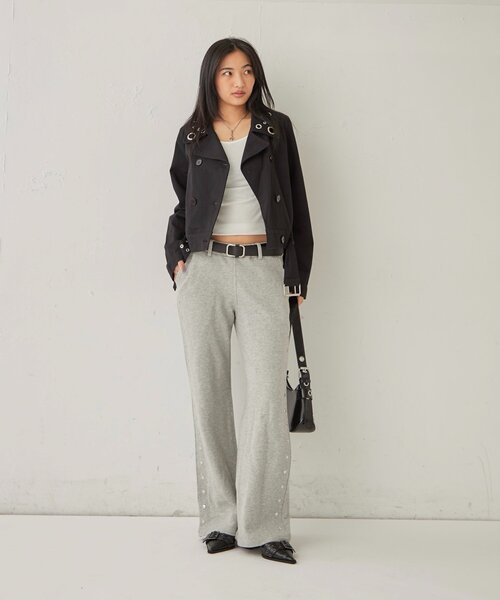 WHO'S WHO gallery（フーズフーギャラリー）の「SHORT EYELET PEA JACKET（ピーコート・レディース・ブラック/ライトグレー/ネイビー・FREE）」の12枚目の写真