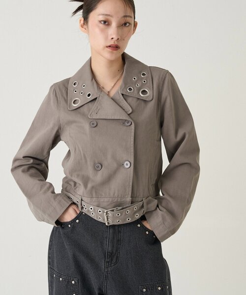 WHO'S WHO gallery（フーズフーギャラリー）の「SHORT EYELET PEA JACKET（ピーコート・レディース・ブラック/ライトグレー/ネイビー・FREE）」の13枚目の写真