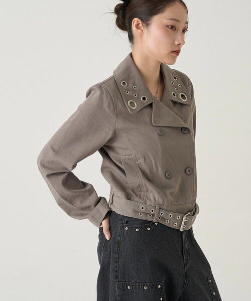 WHO'S WHO gallery（フーズフーギャラリー）の「SHORT EYELET PEA JACKET（ピーコート・レディース・ブラック/ライトグレー/ネイビー・FREE）」の14枚目の写真