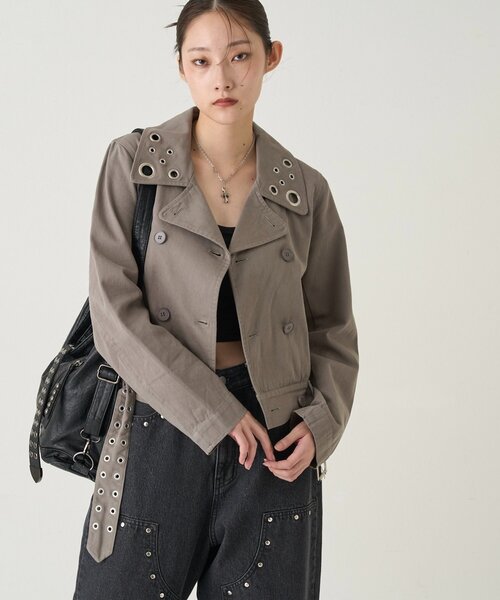 WHO'S WHO gallery（フーズフーギャラリー）の「SHORT EYELET PEA JACKET（ピーコート・レディース・ブラック/ライトグレー/ネイビー・FREE）」の15枚目の写真