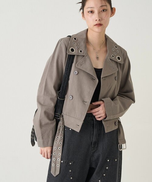 WHO'S WHO gallery（フーズフーギャラリー）の「SHORT EYELET PEA JACKET（ピーコート・レディース・ブラック/ライトグレー/ネイビー・FREE）」の16枚目の写真