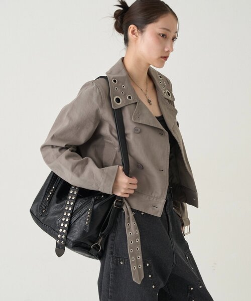 WHO'S WHO gallery（フーズフーギャラリー）の「SHORT EYELET PEA JACKET（ピーコート・レディース・ブラック/ライトグレー/ネイビー・FREE）」の17枚目の写真