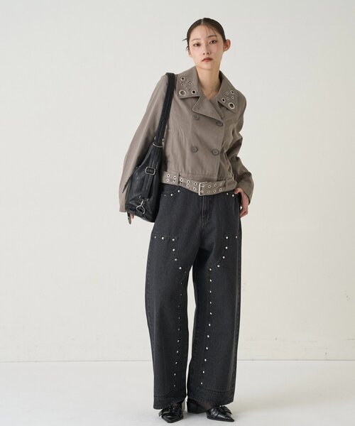 WHO'S WHO gallery（フーズフーギャラリー）の「SHORT EYELET PEA JACKET（ピーコート・レディース・ブラック/ライトグレー/ネイビー・FREE）」の19枚目の写真