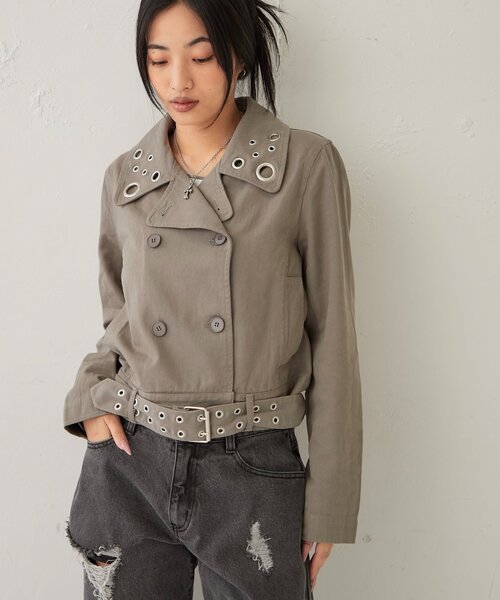 WHO'S WHO gallery（フーズフーギャラリー）の「SHORT EYELET PEA JACKET（ピーコート・レディース・ブラック/ライトグレー/ネイビー・FREE）」の21枚目の写真
