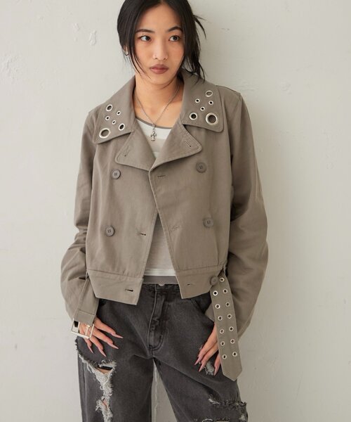 WHO'S WHO gallery（フーズフーギャラリー）の「SHORT EYELET PEA JACKET（ピーコート・レディース・ブラック/ライトグレー/ネイビー・FREE）」の22枚目の写真