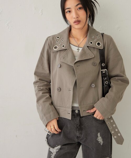 WHO'S WHO gallery（フーズフーギャラリー）の「アイレットショートPジャケット（ピーコート・レディース・ブラック/ライトグレー/ネイビー・FREE）」の5枚目の写真