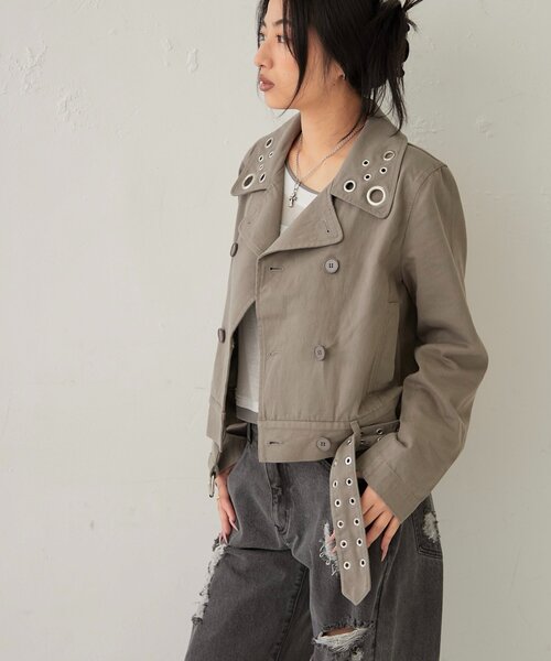 WHO'S WHO gallery（フーズフーギャラリー）の「アイレットショートPジャケット（ピーコート・レディース・ブラック/ライトグレー/ネイビー・FREE）」の4枚目の写真