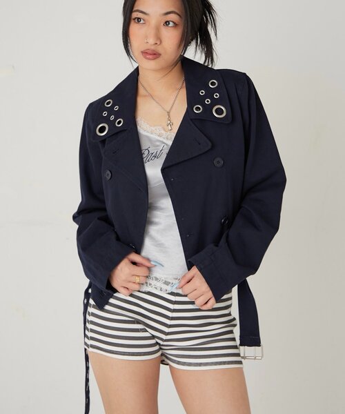 WHO'S WHO gallery(フーズフーギャラリー)の「アイレットショートPジャケット(ピーコート・レディース・ブラック/ライトグレー/ネイビー・FREE)」の4枚目の写真