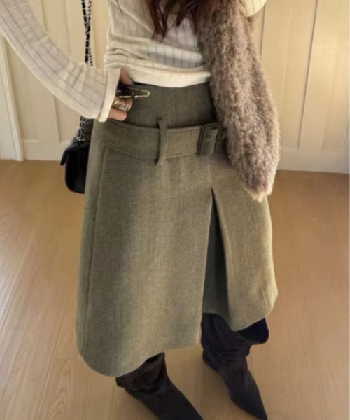 AsheKsha(アシクシャ)の「タイトル:おしゃれで若々しく見える万能スカート Aラインスカート(スカート・レディース・カーキ・S/M)」の6枚目の写真