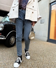 DOUBLE NAME（ダブルネーム）の「【S M Lサイズ展開!美脚シルエット!】MIXロック デニムスリムサルエルパンツ（デニムパンツ）」