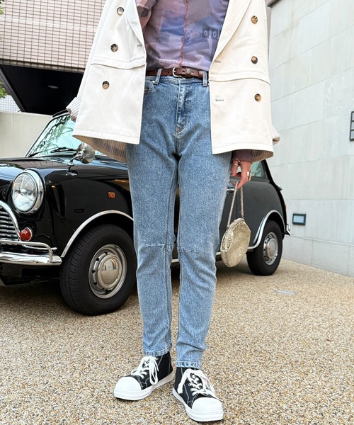 DOUBLE NAME（ダブルネーム）の「【S/M/Lサイズ展開！美脚シルエット！】MIXロック デニムスリムサルエルパンツ（デニムパンツ・レディース・ブラック系/インディゴブルー/サックスブルー・SMALL/LARGE/MEDIUM）」の7枚目の写真