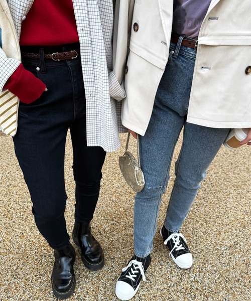 DOUBLE NAME（ダブルネーム）の「【S/M/Lサイズ展開！美脚シルエット！】MIXロック デニムスリムサルエルパンツ（デニムパンツ・レディース・ブラック系/インディゴブルー/サックスブルー・SMALL/LARGE/MEDIUM）」の17枚目の写真