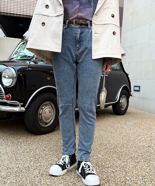 DOUBLE NAME（ダブルネーム）の「【S/M/Lサイズ展開！美脚シルエット！】MIXロック デニムスリムサルエルパンツ（デニムパンツ・レディース・ブラック系/インディゴブルー/サックスブルー・SMALL/LARGE/MEDIUM）」の20枚目の写真