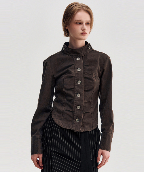KIMZISU(キムジス)の「Button Up Tucked Jacket _ BROWN(デニムジャケット・レディース・ブラウン・S/M/L)」の1枚目の写真