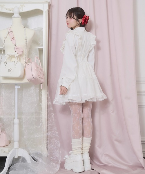 Honey Cinnamon(ハニーシナモン)の「フロントリボンドットチュールワンピース(ワンピース・レディース・ピンク/ホワイト・FREE)」の6枚目の写真