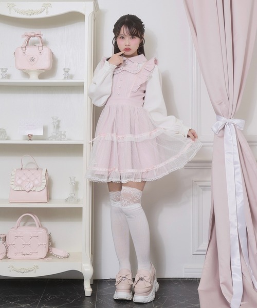 Honey Cinnamon(ハニーシナモン)の「フロントリボンドットチュールワンピース(ワンピース・レディース・ピンク/ホワイト・FREE)」の13枚目の写真