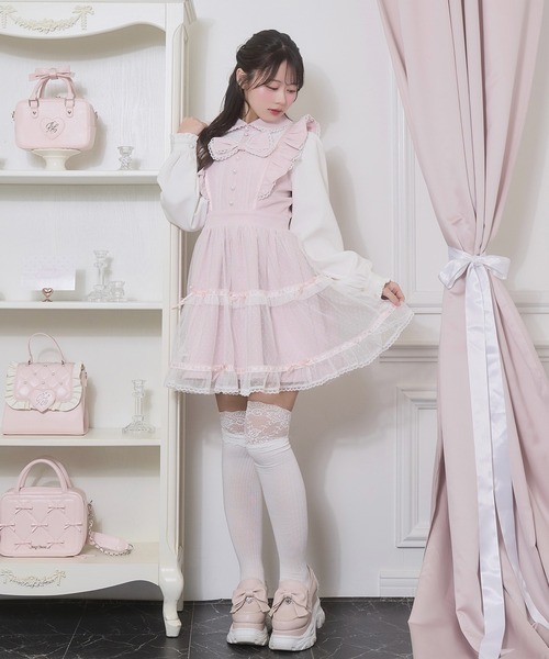 Honey Cinnamon(ハニーシナモン)の「フロントリボンドットチュールワンピース(ワンピース・レディース・ピンク/ホワイト・FREE)」の14枚目の写真