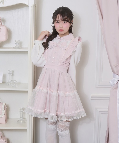 Honey Cinnamon(ハニーシナモン)の「フロントリボンドットチュールワンピース(ワンピース・レディース・ピンク/ホワイト・FREE)」の12枚目の写真