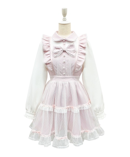 Honey Cinnamon(ハニーシナモン)の「フロントリボンドットチュールワンピース(ワンピース・レディース・ピンク/ホワイト・FREE)」の16枚目の写真