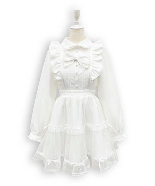 Honey Cinnamon(ハニーシナモン)の「フロントリボンドットチュールワンピース(ワンピース・レディース・ピンク/ホワイト・FREE)」の7枚目の写真