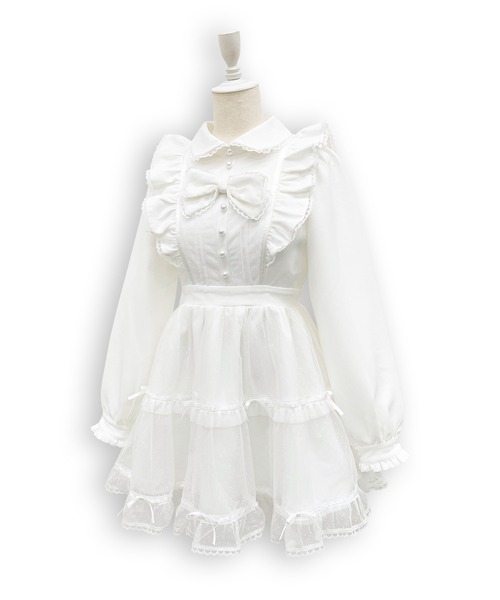 Honey Cinnamon(ハニーシナモン)の「フロントリボンドットチュールワンピース(ワンピース・レディース・ピンク/ホワイト・FREE)」の10枚目の写真