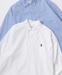 U.S. POLO ASSN./ユーエスポロアッスン Broad Denim Shirt/オーバーサイズ ブロード デニム 無地 チェック ロゴ ワンポイント刺繍 レギュラーカラーシャツ/長袖シャツ/レディース メンズ