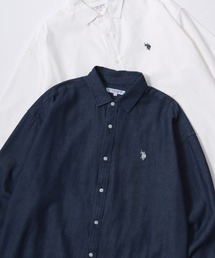 U.S. POLO ASSN./ユーエスポロアッスン Broad Denim Shirt/オーバーサイズ ブロード デニム 無地 チェック ロゴ ワンポイント刺繍 レギュラーカラーシャツ/長袖シャツ/レディース メンズ