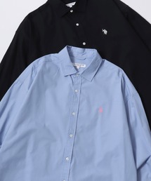 U.S. POLO ASSN./ユーエスポロアッスン Broad Denim Shirt/オーバーサイズ ブロード デニム 無地 チェック ロゴ ワンポイント刺繍 レギュラーカラーシャツ/長袖シャツ/レディース メンズ