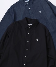 U.S. POLO ASSN./ユーエスポロアッスン Broad Denim Shirt/オーバーサイズ ブロード デニム 無地 チェック ロゴ ワンポイント刺繍 レギュラーカラーシャツ/長袖シャツ/レディース メンズ