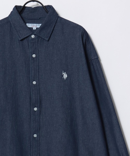 U.S. POLO ASSN.(ユーエスポロアッスン)の「U.S. POLO ASSN./ユーエスポロアッスン Broad Denim Shirt/オーバーサイズ ブロード デニム 無地 チェック ロゴ ワンポイント刺繍 レギュラーカラーシャツ/長袖シャツ/レディース メンズ(シャツ/ブラウス・メンズ・インディゴブルー/ホワイト/ブラック/ライトブルー/グリーン系その他/ベージュ系その他/グレー系その他/ブルー系その他・M/L/LL)」の15枚目の写真