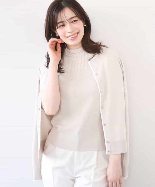 OFUON le MK(オフオンルエムケー)の「配色ラインアンサンブル(カーディガン&ニットプルオーバー)/UVカット/洗える/WEB限定サイズあり(アンサンブル・レディース・ネイビー/ベージュ/ライトピンク/ライトブルー・38/36)」の3枚目の写真