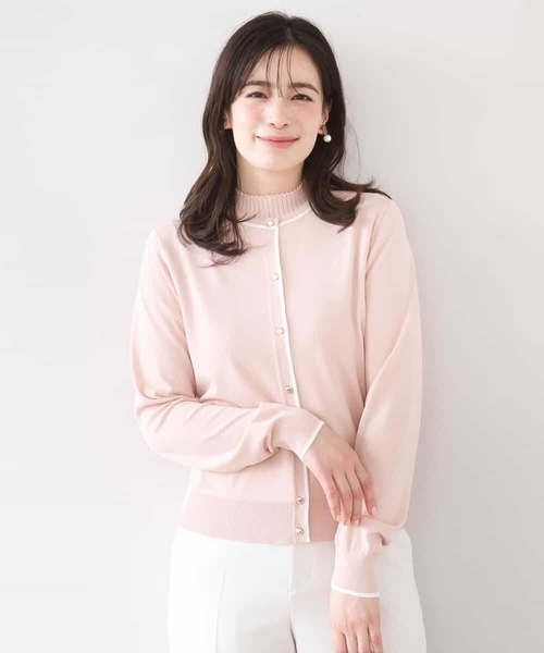 OFUON le MK(オフオンルエムケー)の「配色ラインアンサンブル(カーディガン&ニットプルオーバー)/UVカット/洗える/WEB限定サイズあり(アンサンブル・レディース・ネイビー/ベージュ/ライトピンク/ライトブルー・38/36)」の2枚目の写真
