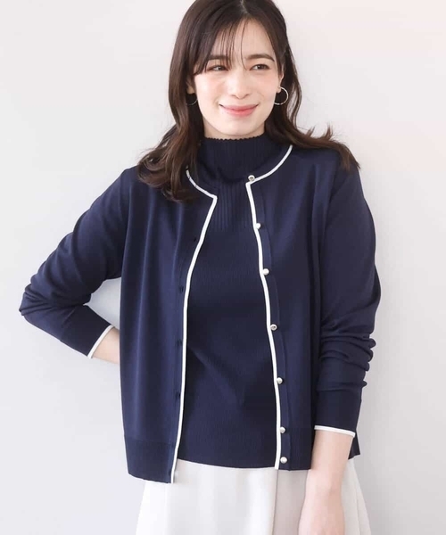 OFUON le MK(オフオンルエムケー)の「配色ラインアンサンブル(カーディガン&ニットプルオーバー)/UVカット/洗える/WEB限定サイズあり(アンサンブル・レディース・ネイビー/ベージュ/ライトピンク/ライトブルー・38/36)」の5枚目の写真