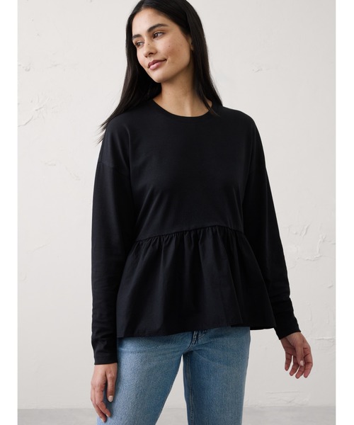 BANANA REPUBLIC FACTORY STORE(バナナリパブリック ファクトリーストア)の「BANANA REPUBLIC FACTORY STORE 日本限定 ミックスメディア ペプラムトップス(Tシャツ/カットソー・レディース・ホワイト/ブラック・S/M/XS/L)」の2枚目の写真