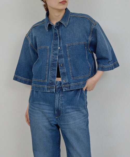 GALLARDAGALANTE(ガリャルダガランテ)の「【PEAS】【セットアップ対応】デニムハーフスリーブシャツ(シャツ/ブラウス・レディース・ブルー・FREE)」の2枚目の写真